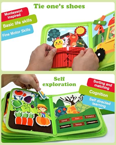 Image of Busy Board for Toddlers 1-3 - Montessori Busy Toys for 1 2 3 Year Old Boys Girls, Preschool Educational Travel Quiet Activity Book with Life Skills, Sorting, Matching, and Cognitive Games