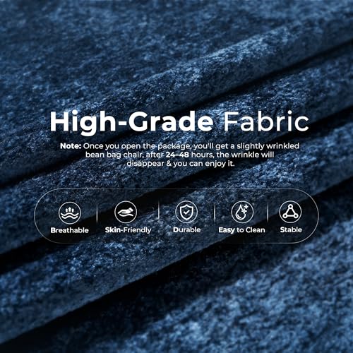 Image of HABUTWAY Giant Bean Bag Chairs Lazy Sofa for Adults,3 Seater,Navy Blue | 3 Seater Fireside Chair, Memory Foam Lazy Large Floor Bean Bag Sofa for Living Room, Bedroom, Dorm, Office