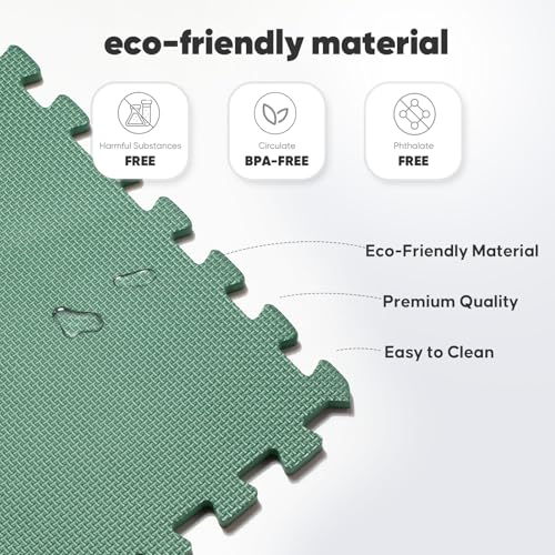 Image of 32 Pack 128 sqft Home Gym Mat, Puzzle Exercise Mat, EVA Interlocking Foam Floor Tiles for Home Workout Equipment and Kids' Play Areas - Blue, 24 in x 24 in x in - (Green, 32 Pack(128 SQ FT))