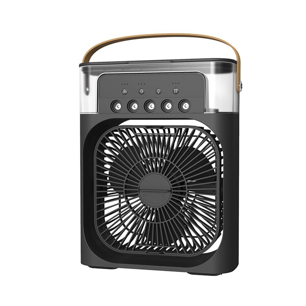HADAVAKA Portable Misting Fan With Water Mist Spray Cooling – Features 3 Adjustable Wind Speeds, Night Lights, Perfect Mini Desktop Fan for Office, Car, Home, and Beyond (Black)