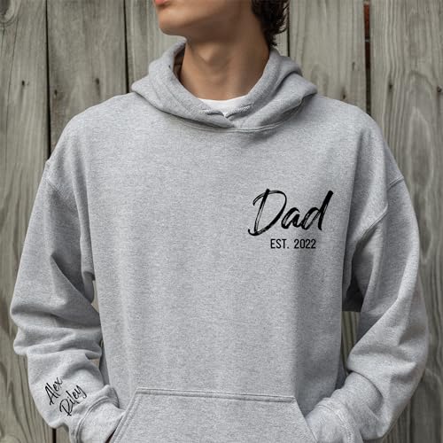 Custom Dad Hoodies and Crewneck Sweatshirt with Kids Names on Sleeve Customized Hoody for Dad Gift Dad Birthday Gifts Boy Daddy Girl Personalized New Dad Men Multicolor3