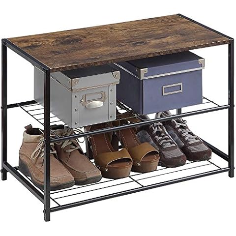 HOME BI Industrial Shoe Rack, 3-Tier Metal Shoe Storage Organizer, Shoe Storage Shelves with Stable Metal Frame, Durable Shoe Organizer Shelf for Closet, Hallway, Entryway, Living Room (Rustic Brown) Cover