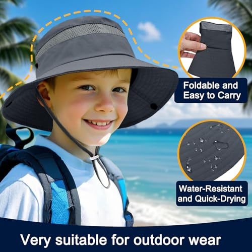 Image of Outdoor Kids Sun Hat for Boys Girls Wide Brim Mesh Bucket Hat UPF 50+ Sun Protection Breathable Summer Fishing Safari Hat