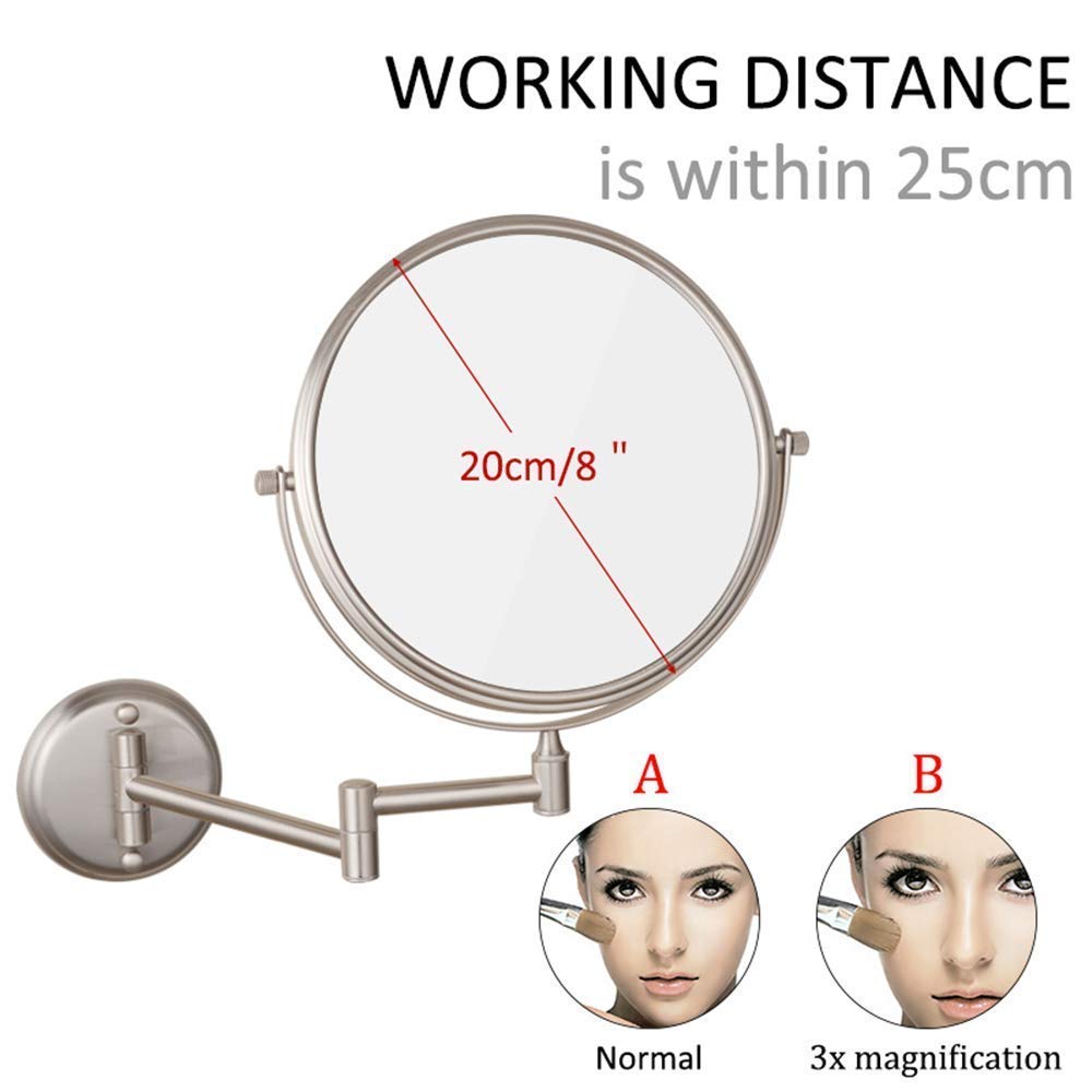 An der Wand montierte Make-up-Spiegel, vergrößernd, ausziehbar, Stabiler, Verstellbarer Kosmetikspiegel, Rasier- und Badezimmer-Kosmetikspiegel (Color : 3X, Size : 6inch)