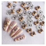 KINGVELLY 3D Cartoon Cute Teddy Bear Bow Tie Bear Nail Charm,Acrylic Nail Art DIY Nail Designs, Silver, MJ0022