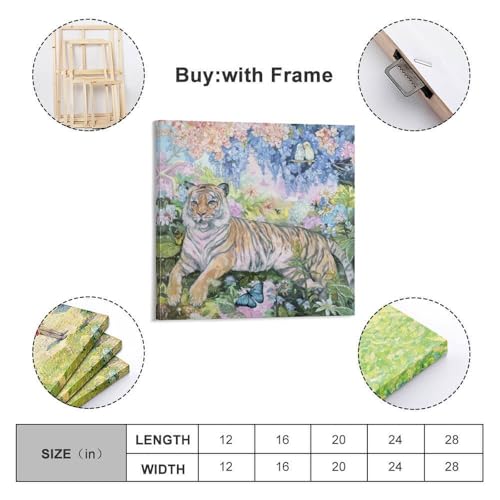 Tableau tigre dans les fleurs 50x50 cm déco murale toile - 2