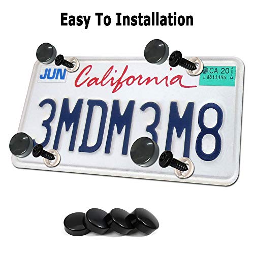 Bgmvfk Black Anti Theft License Plate Screws- Rustproof Stainless Steel Security Fastener Hardware, M6 (1/4") Tamper Proof Car Tag Screws, Nylon Insert, Cap Cover For Front Rear Frame Holder Mounting #TOP3