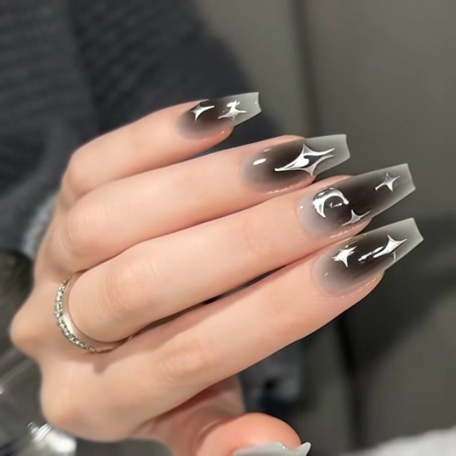 Amazon | COLORBIRD ネイルチップ ロング 24枚 黒 ネイル 付け爪