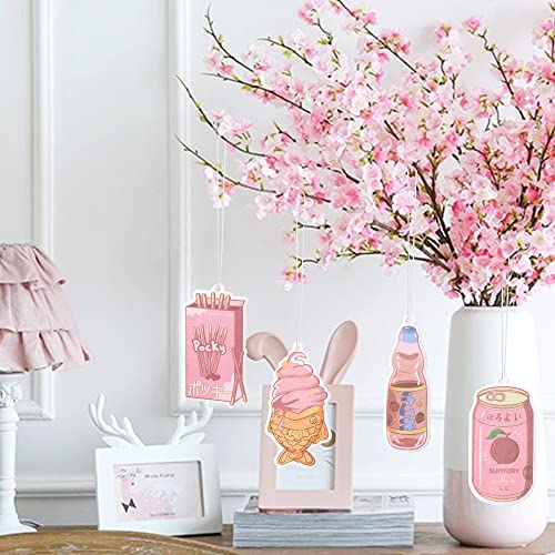 Car Air Freshener Kawaii Japanese Snacks Pink Incense Chips Scented Ornament, Car Rearview Mirror Pendant, 4 Styles And Scents Of Bubble Tea Strawberry Milk Peaches Hanging Ornament Vent Decoration Cute Aromatic For Party Supplies #TOP5
