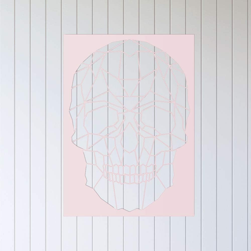 The Geeky Days Skull Head Halloween DIY Horror Wall Art Acrylic Mirror Wall Sticker Geometric Grim Skeleton Head Skull Removable Mural Decals (Gold)