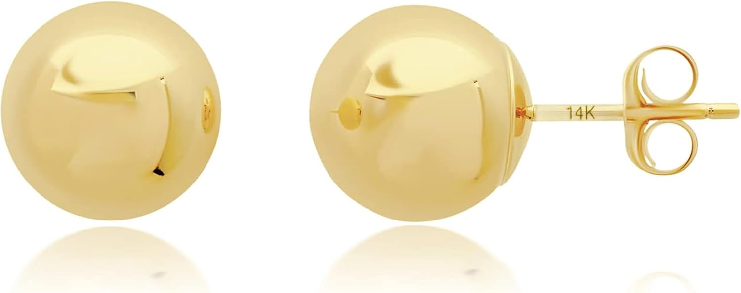 14K Gold Stud Earrings for Women | Yellow Solid Gold Flat & Full Ball Earrings with Gold Butterfly Backs | 4MM-8MM Hypoallergenic Real 14K Button Ball Studs for Women & Men by MAX + STONE