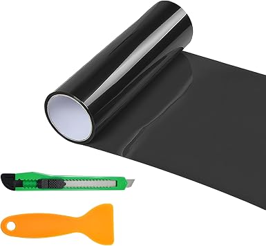 Car Headlight Tint Film, 12"x48" Vinyl Sheet Roll Tail Light Wrap Film with Squeegee & Cutter, Waterproof Self Adhesive Sticker for Car Headlights Fog Lights Tail Lights Light Black