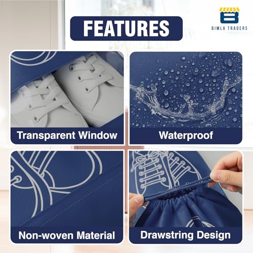 Image of Btag Shoe Bag for Travel & Storage | Water-Resistant Shoe Organizer for Men & Women | Portable, Foldable Shoe Cover for Luggage & Closet | Travel Accessories for Footwear Protection (Navy,Pack of 6)