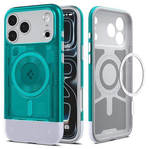 Coque iPhone 17 Pro Max Spigen Classic C1 MagFit look rétro bleu bondi