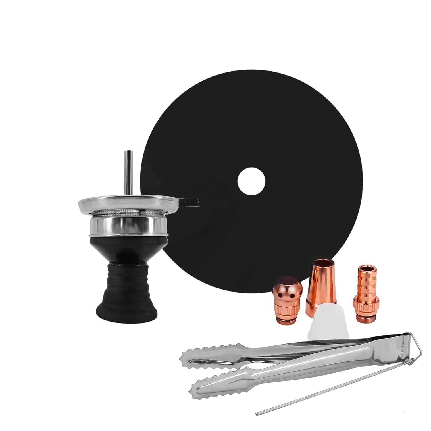 RMAN Shisha mini aluminiowa mała szisza zestaw z wężem silikonowym, głowicą komina, nasadką do komina, ustnikiem, ze stali nierdzewnej, do rurki zanurzeniowej, dyfuzora, szczypce