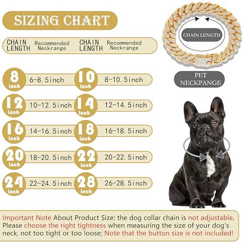 Image of Gold Crystal Cuban Link Dog Collar with Design Secure Buckle Metal Chain Collar Pet Necklace for Small Medium Large Dogs Cats(Gold 8inch)