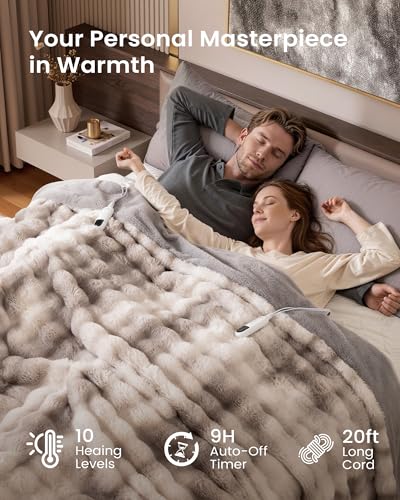 Image of Bearhug Heated Blanket Dual Controllers, Luxurious Faux Rabbit Fur Dual-Sided Electric Blankets, King 100 inch x 90 inch, 10 Heat Settings 9 Hour Auto Shut-Off, Machine Washable,Gift-Ready Elegant Packaging