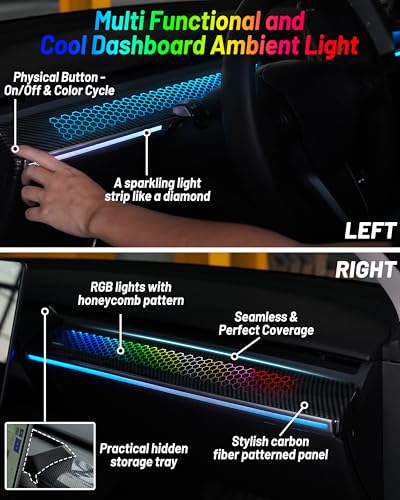 Luces LED RGB para tablero Tesla Model 3 accesorios consola central con caja almacenamiento 2