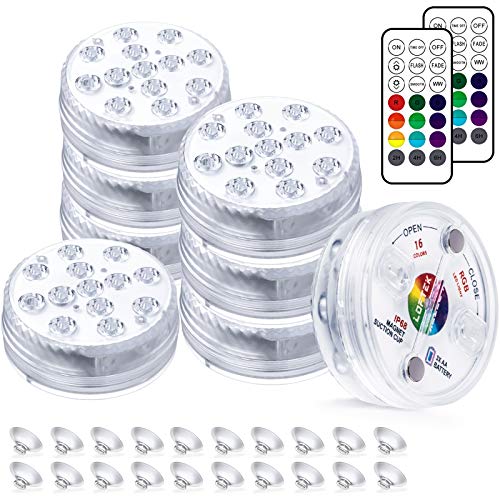 LOFTEK Submersible Lights with Suction Cups, Magnets, RF Remotes Underwater Light IP68 Waterproof 16 Color Changing Pool Pond Lights Battery Power for Party, Event, Fish Tank, Vase, Garden (8 Packs) LOFTEK Submersible Lights with Suction Cups, Magnets, RF Remotes Underwater Light IP68 Waterproof 16 Color Changing Pool Pond Lights Battery Power for Party, Event, Fish Tank, Vase, Garden (8 Packs)