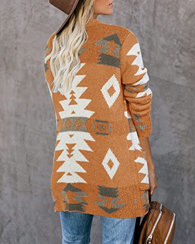 Image of FERBIA Women Boho Cardigan Aztec Open Front Loose Slouchy Sweaters Tribal Long Sleeve Knitted Christmas Jacket Coat