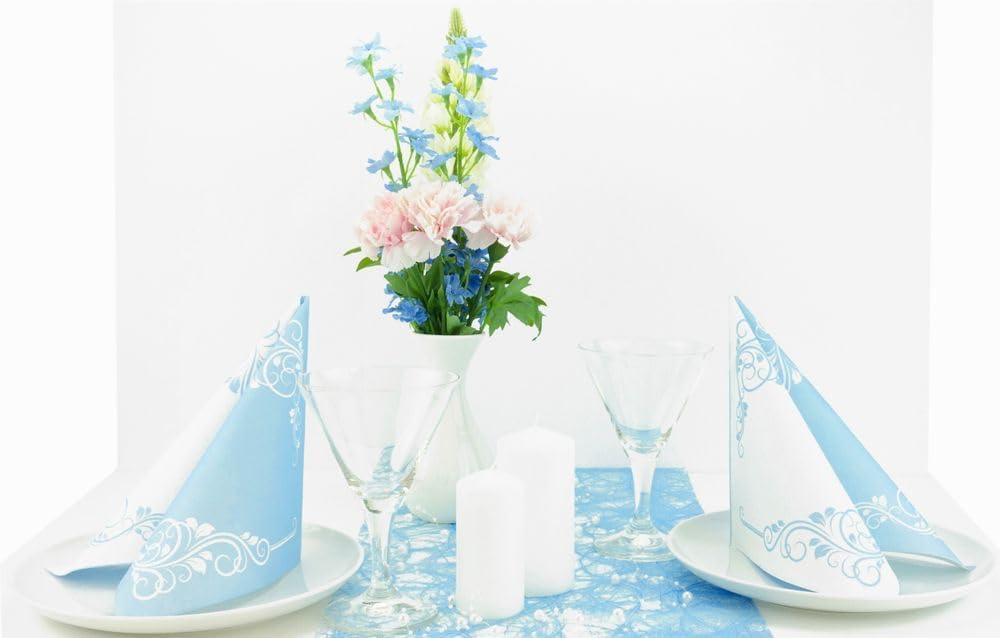 Blue Floral Linen Tablecloth | Washable