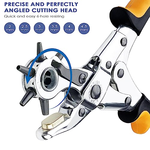 Fousenuk Lochzange für Leder, Gürtellochzange mit 6 Fach Locher, Lochzange Papier Gürtel, Belt Hole Puncher, Lochstanzer, Revolverlochzange, Gürtellocher Zange, Lederlocher, Lederlocherzange