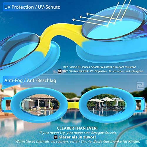ZABERT K1 Kids Swimming Goggles, Swim Goggles for Kids Boys Girls Children Toddler Junior Age 6-14 0-6 4-6 Anti-fog, Black Blue - Image 3