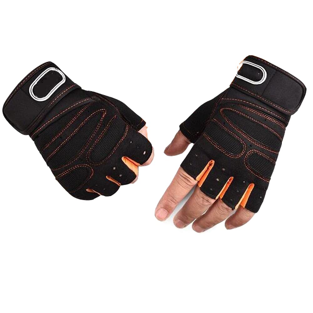 1 par de guantes de gimnasio, guantes de levantamiento de pesas, entrenamiento de culturismo, deportes, ejercicio, ciclismo, deporte, entrenamiento, guante para hombres y mujeres, naranja, XL