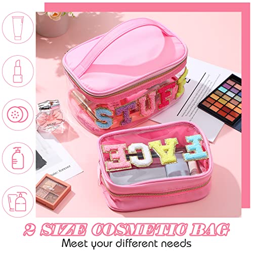 2 Pcs Clear Chenille Letter Bag Preppy Transparent Makeup Bag Waterproof Zipper Pvc Nylon Portable Clear Toiletry Bags Multipurpose Cosmetic Bags Travel Storage Pouch Purse Organizer For Women Girls #TOP3