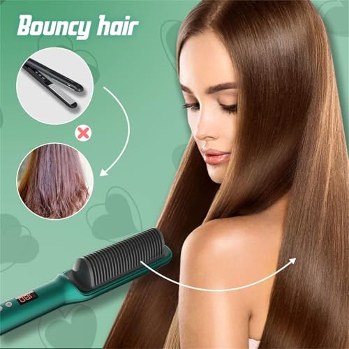 Plancha para el cabello y cepillo alisador 2 en 1 con tecnología cerámica, anti-quemaduras, con gancho para colgar y cable giratorio de 360° miniatura 4