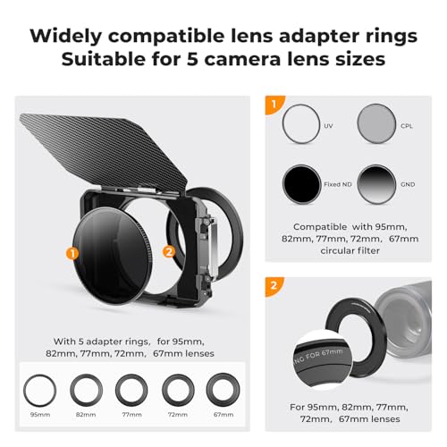 Image of K&F CONCEPT Matte Box with Carbon Fiber Top Flag, with 5pcs Adapter Rings