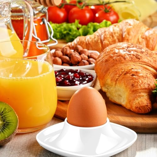 Flexzion EGG_CUP_6PK_WHT Egg Cups For Soft Boiled Eggs British - Set Of 6 Ceramic Egg Holder thumb #3