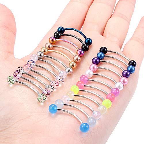 Ftovosyo 24-48PCS 16G Surgical Steel Snake Eyes Tongue Ring Curved Barbell Snake Bite Piercing Jewelry for Women Men3