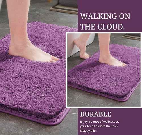 Image of SANMARINO Super Soft Shaggy Bathroom Rugs, Absorbent Thick Anti-Slip Microfiber Bath Rugs, Quick Dry Machine Washable Bath Mat for Bathroom Floor, Bathtub and Shower 17 inchx24 inch - Purple