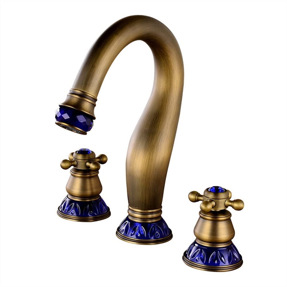 SnamicE Bathroom Sink Tap Bathroom Basin Faucet, Antique Brass Sink Mixer Tap, Hot & Cold Widespread Basin Faucet, Bathtub Mixer Tap Water Basin,