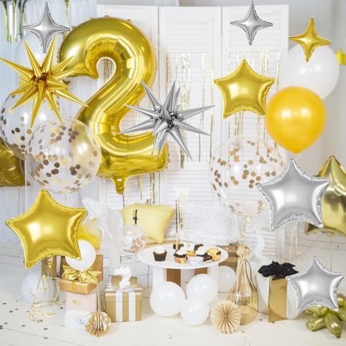 Gold Silver Star Balloons, 22/18/10 Inch Foil Balloons, Four-Pointed Balloon for Men Birthday Graduation Wedding Bridal Baby Shower Party Decorations - Image 6