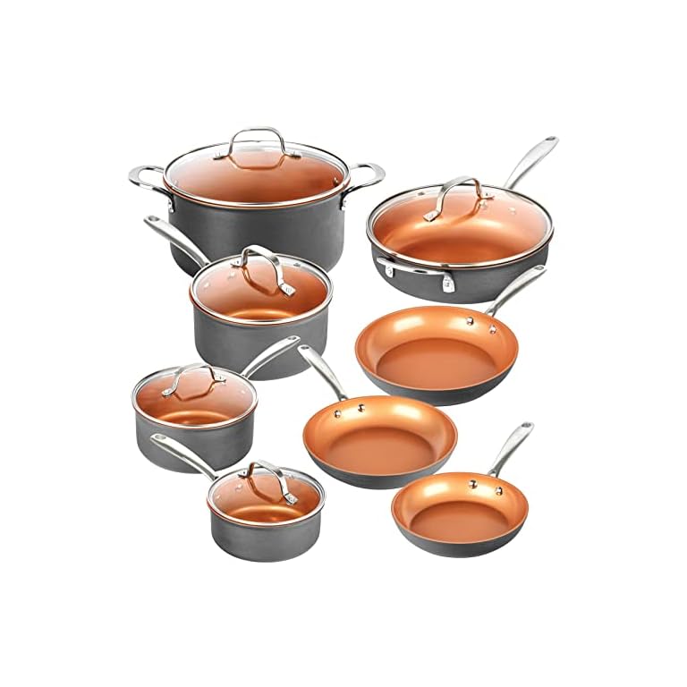 Gotham Steel Pro Pots and Pans Set Nonstick 13 Piece Hard Anodized Kitchen Cookware Sets with Nonstick Ceramic Cookware Set, Oven, Dishwasher Safe Metal Utensil Safe Non Stick Frying Pan Set, Nonstick