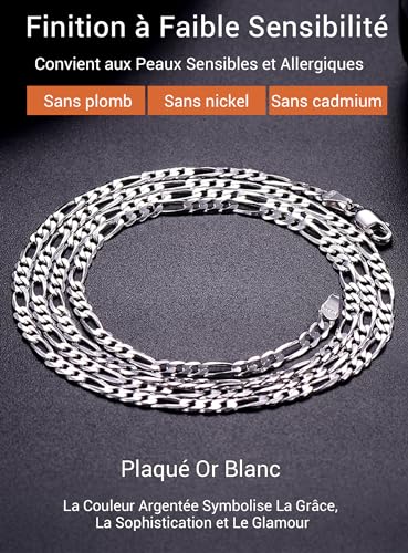 Chaîne Figaro Argent Homme 66cm Collier Quotidien Chic 3mm