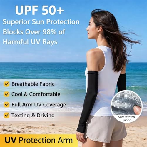 Image of Arm Sleeves for Men & Women UV Protection Hand Sleeve with Thumb for Boys & Girls Sun Protection Cover for Running, Bike Riding, Cricket - Nylon