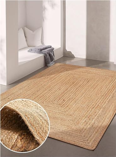 Image of Solid Rectangular Rug (Beige, Jute, 5X3 Ft)