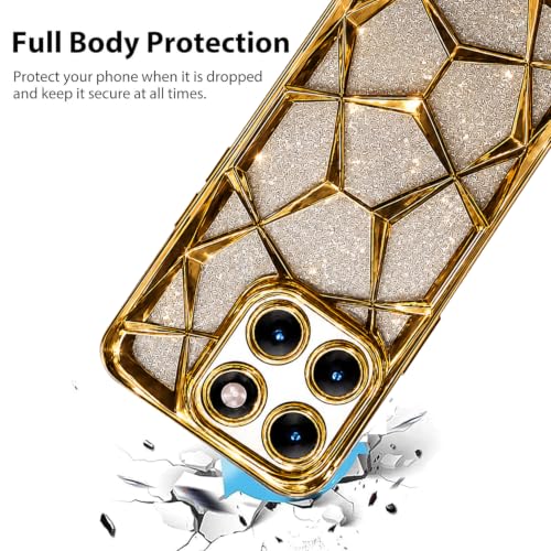 Image of VONZEE Gradient Glitter Case for Moto Edge 70 Fusion, Luxury Electroplated 3D Cube, Diamond Bling Shiny Soft TPU Clear Shockproof Women Girls Protective Phone Cover (Rose Gold)