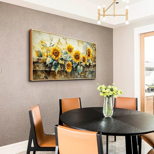 ERQINHUA Large Wall Decor Canvas Painting Wall Art For Living Room Decor Vintage Yellow Sunflower Painting Wood Frame DecorPrint Artwork For Dining Room Bedroom Bathroom Kitchen Home Decor 24x48 In
