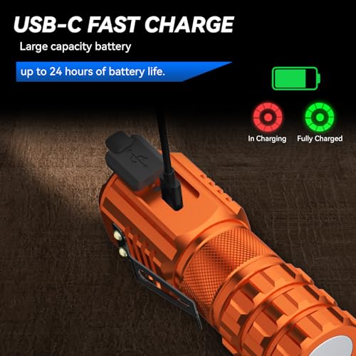 XC06 Mini Flashlight Rechargeable,Pocket Flashlight with Magnet,Super Bright Small Compact Flashlight,5 Modes EDC Flashlight for Camping,Emergency. (1, Orange)