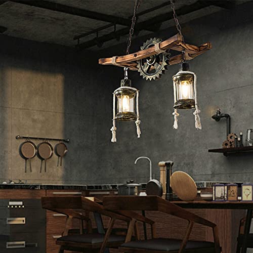 Tfcfl 2 Head Farmhouse Chandelier Wood Hanging Industrial Pendant Lighting,Vintage Ceiling Light Glass Lampshade For Pool Table Kitchen Bar Bedroom (Style2) #TOP1