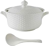 Honeycomb Ceramic Soup Tureen Set with Lid & Ladle - 2.5L Oven-Safe for Soups, Stews & Casseroles