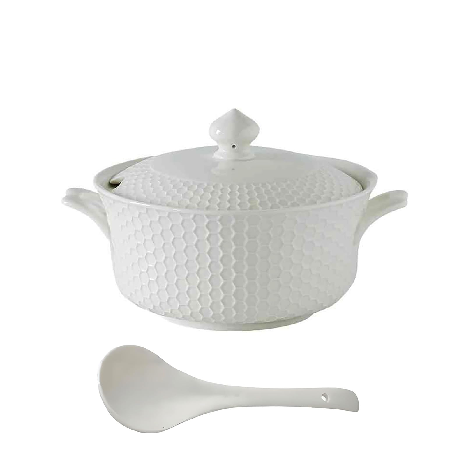 Ceramic Soup Tureen with Lid & Ladle | Oven-Safe for Baked Casseroles, Soups, and Stews