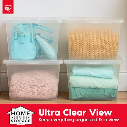 Image of IRIS USA 4-Pack Storage Bins with Lids, 25 Quart, Clear Stackable Containers Box Organize Shoes Closet Shelves Clothes Blankets Towels - BPA-Free Plastic