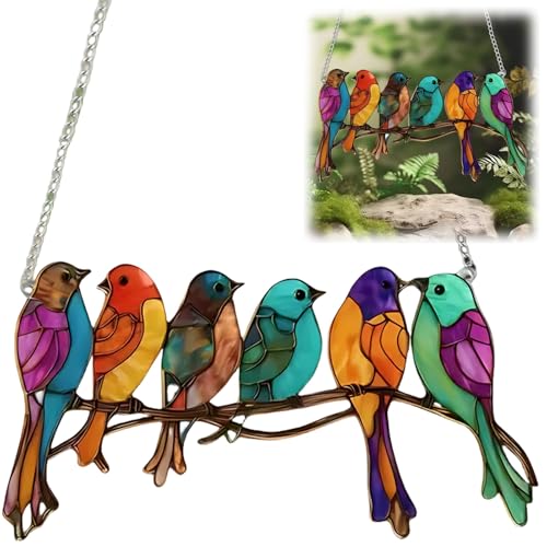 Siyinzu - Siyinzu Garden Suncatcher Birds Ornaments, Multicolor Glass Birds on Branches Stained Glass Window Hangings for Home Garden Decorations