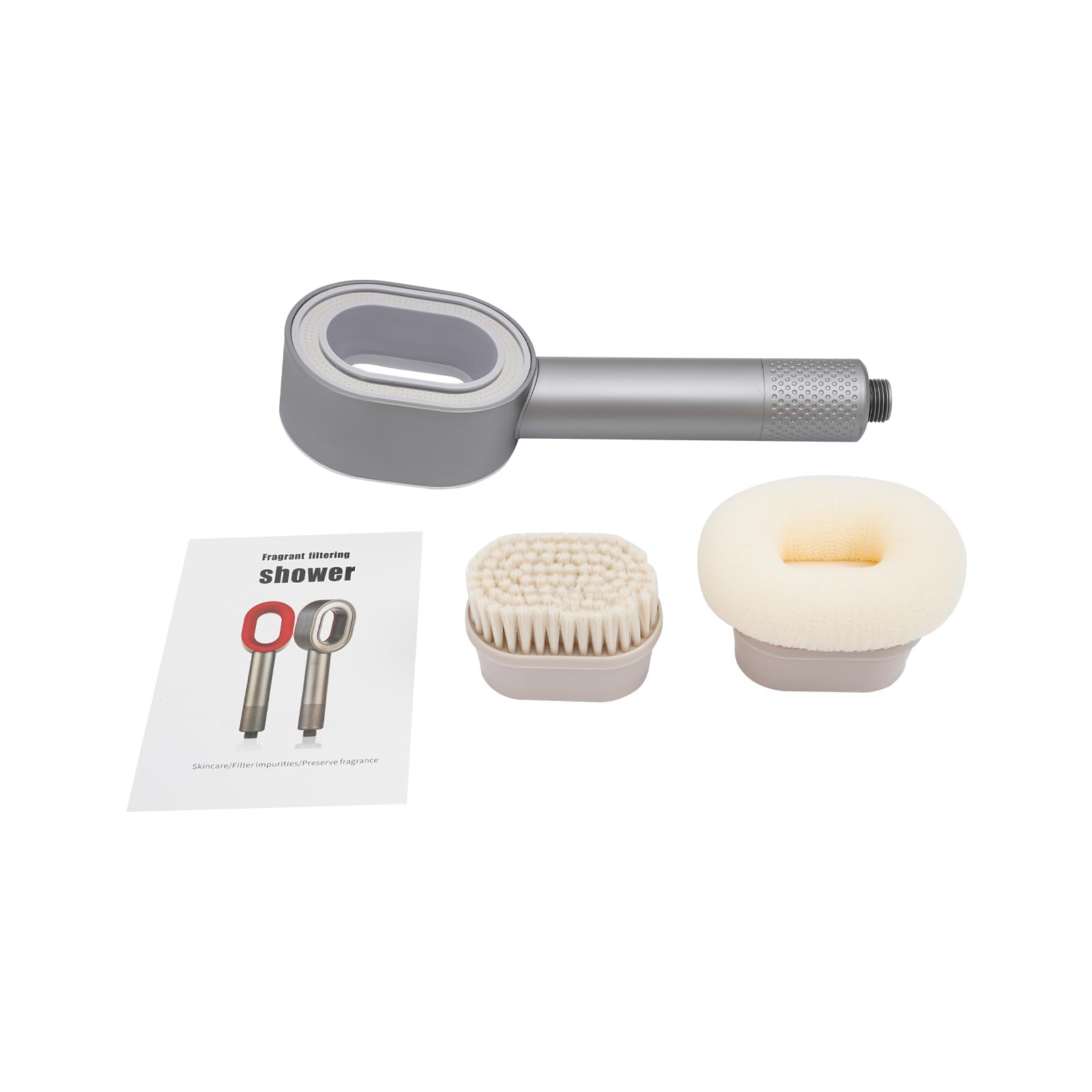 Alcachofa de ducha con filtro, cabezal de ducha con esponja y cabezal de cepillo, cabezal de ducha filtra metales pesados, cloro e impurezas del agua (plata)