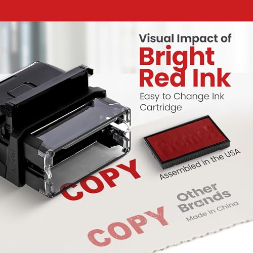 Promot Copy Self Inking Rubber Stamp - Refillable Stampers for Office - Business, Accounting, Bookkeeping, Coding, Legal, Notary, Work, Ordering, Inventory Stamps - Red Ink